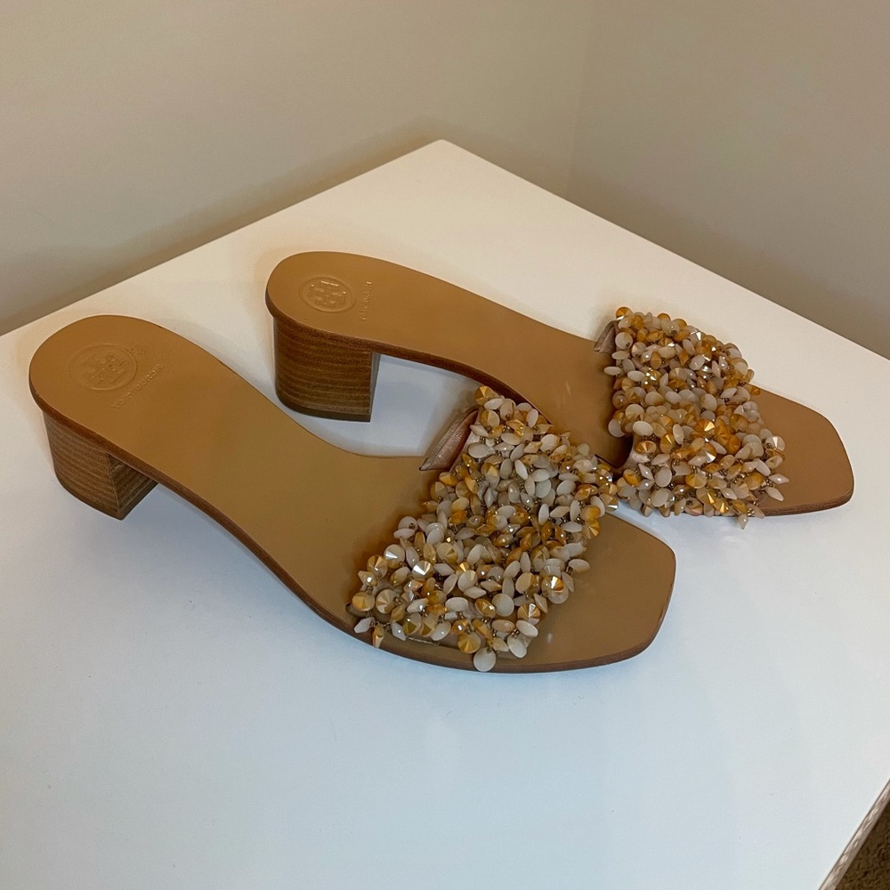Tory Burch Logan embellished floral slides